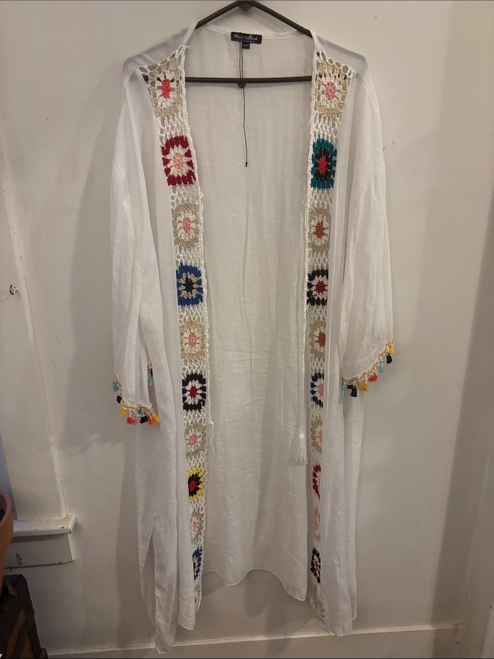 NWT White Mark Crochet Duster Kimono Swim Cover Up Plus Size White Boho Granny
